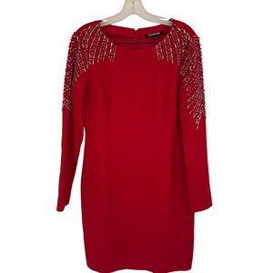 Gianni Bini Red Long Sleeve rhinestone beaded Dress Size 10 valentines